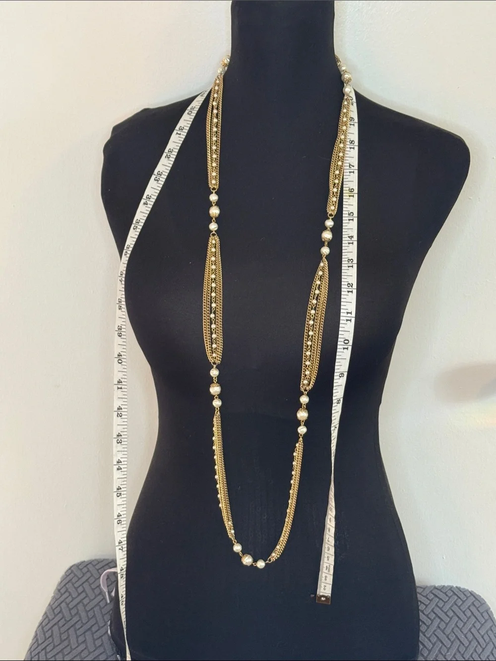 Vintage Gold and Ivory Layered Pearl Long Necklace